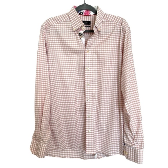 Eton Luxury Long Sleeve Men’s Contemporary Dress Shirt Pink & Tan Checked 41/16 - Picture 1 of 10